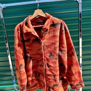 Men's Vibrant Orange Patterned Shirt Jacket